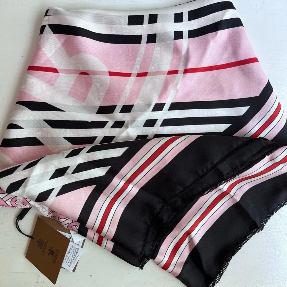 BURBERRY TB Monogram Heritage Square Silk Scarf in Bubblegum Pink